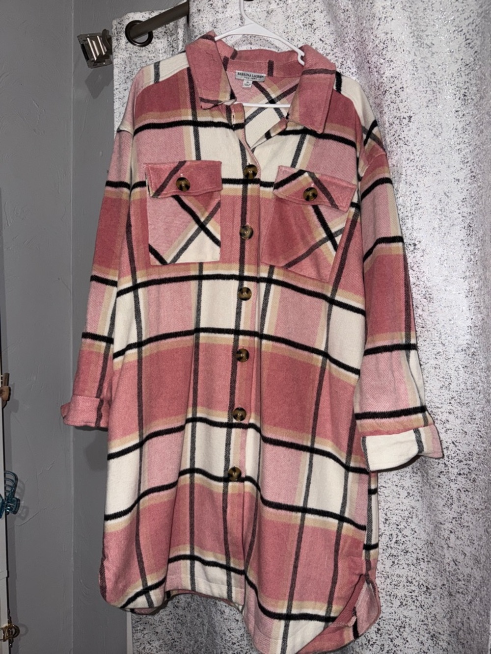 Muddy Girl Pink Plaid Peacoat Shacket